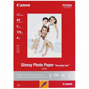 Canon Glossy Photo Paper, GP-501, foto papier, lesklý, GP-501 typ 0775B076, biely, 21x29,7cm, A4, 200 g/m2, 5 ks, atramentový